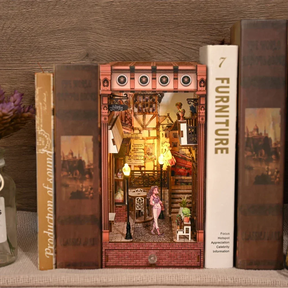 Diy Wooden Book Nook Kit Shelf Insert - Kit Miniatur Rak Buku Kayu Retro