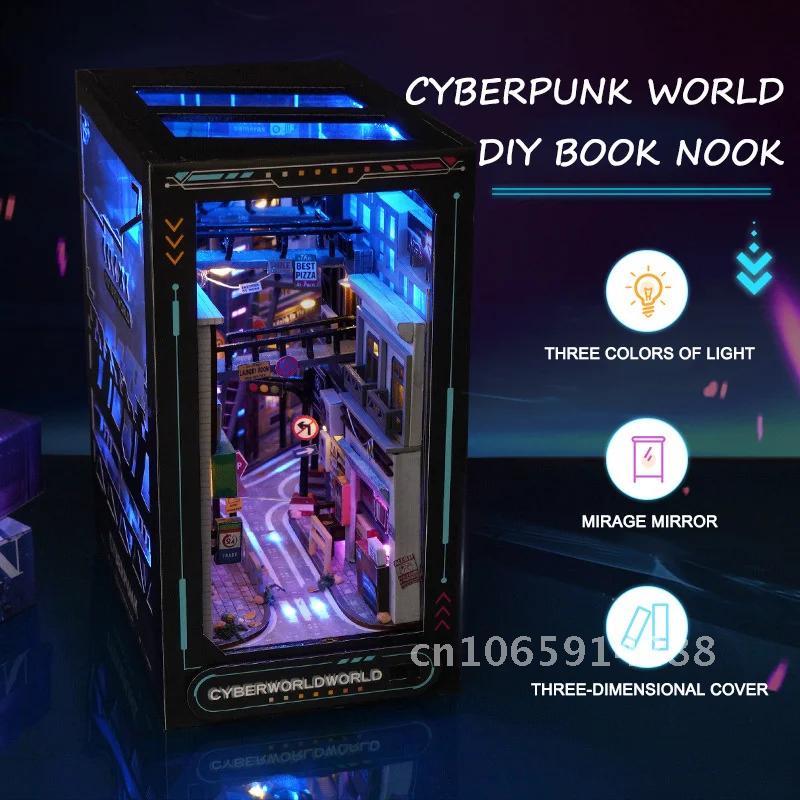 Diy Wooden Book Nook Kit Shelf Insert - Rak Buku Miniatur Kayu DIY Kreatif,
