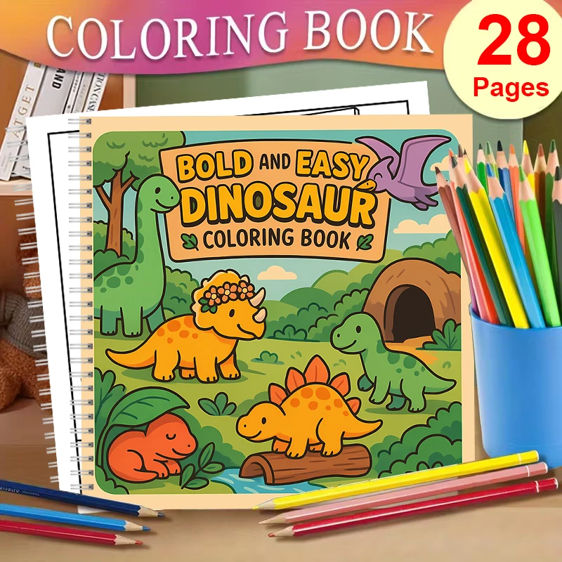 Adult Coloring Book Stress Relief - Buku Mewarnai Dinosaurus yang Mudah untuk