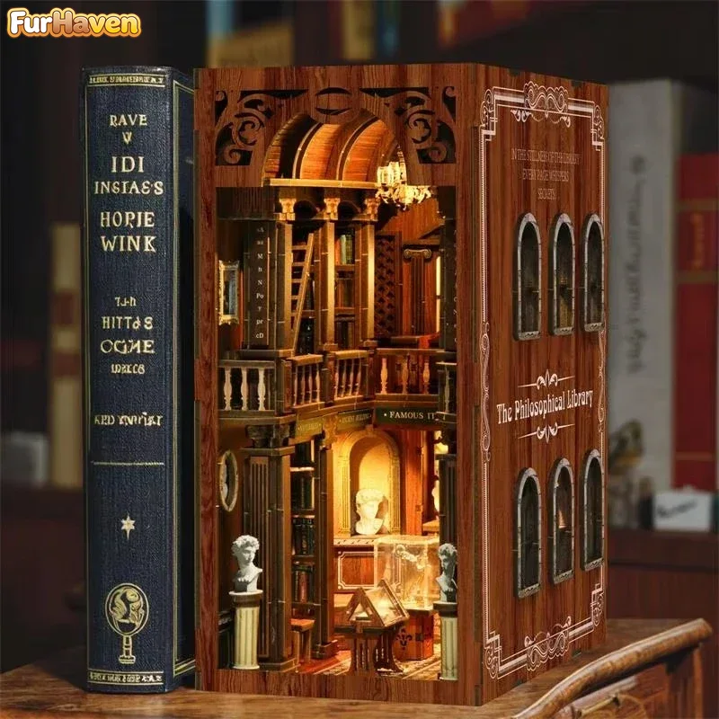 Diy Wooden Book Nook Kit Shelf Insert - Rak Buku Dekorasi Rumah Bergaya Filsafat,
