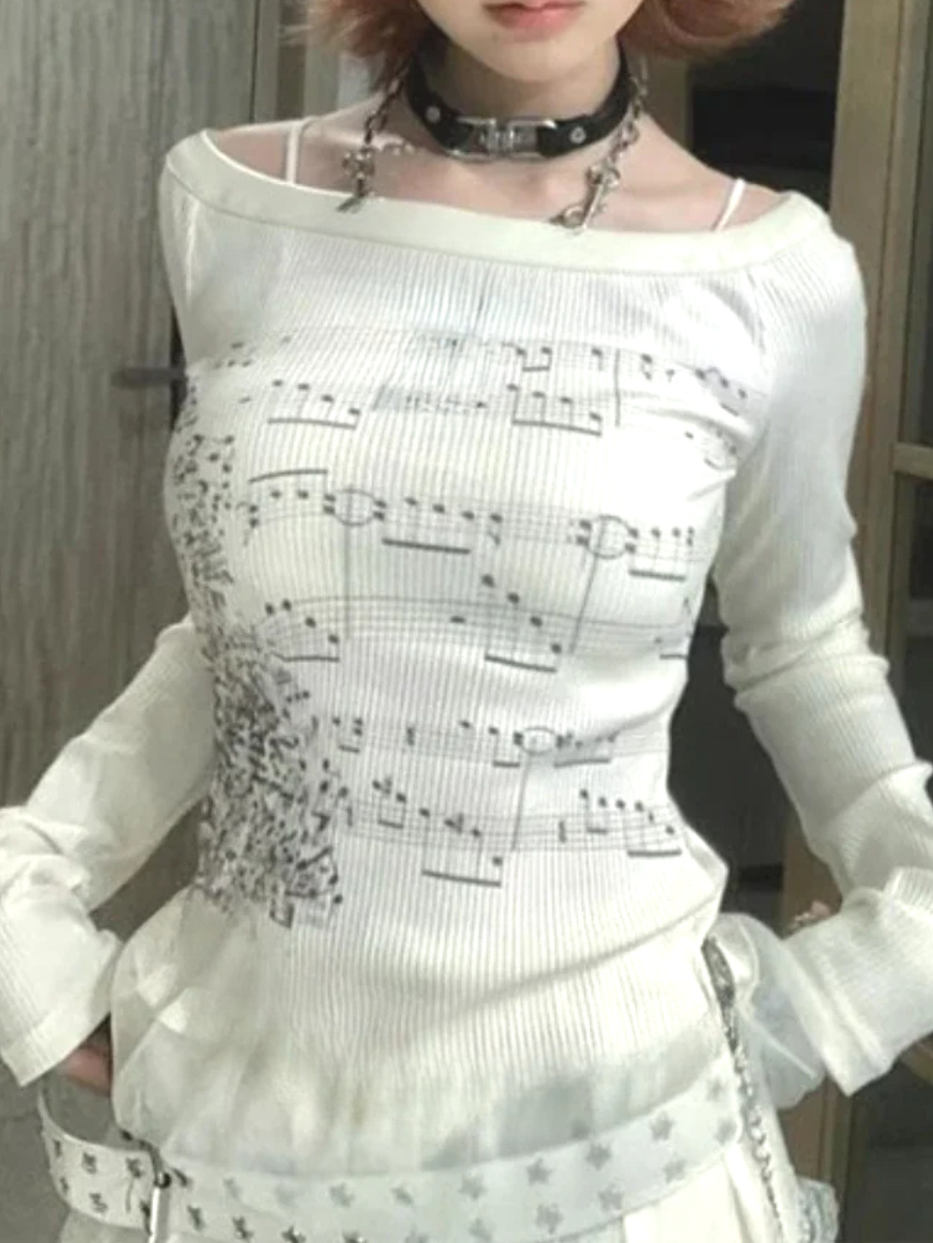 Music - Atasan Lengan Panjang Motif Catatan Musik